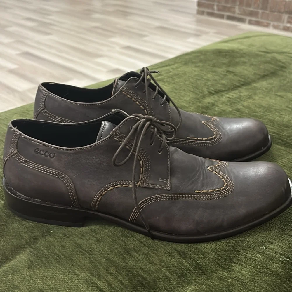 Ecco Brown suede  Leather wingtip Lace Up Shock‎ Point Shoes Mens Size 42 US 9